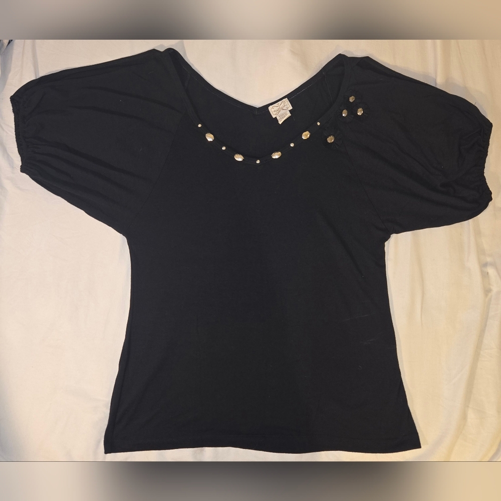 Eyelash Couture Black Blouse with Gold Details